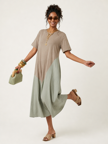 Grounded Cotton Patchwork Maxi Dress
