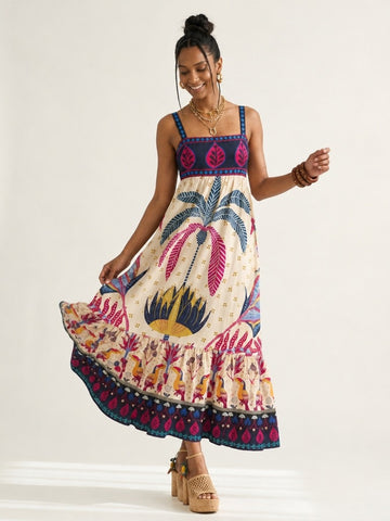 Wanderlust Printed Square Neck Maxi Dress