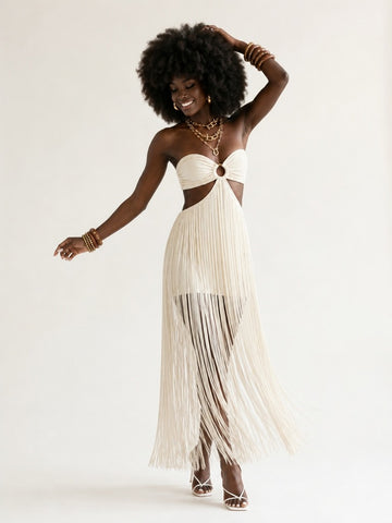 Radiant Tassel Halter Maxi Dress