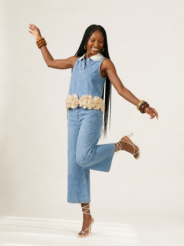Worthy Floral Denim Vest