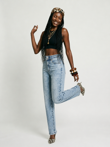 Confident High-Waist Arc Leg Jeans