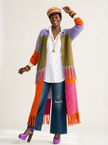 Vibrant Tassel Colorblock Kimono Coat