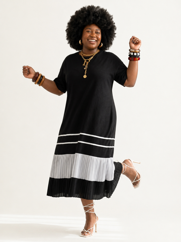 Confident Patchwork Pleated Maxi Dress