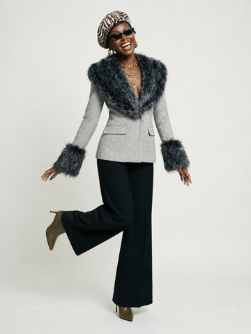 Elegant Faux Fur Woolen Jacket