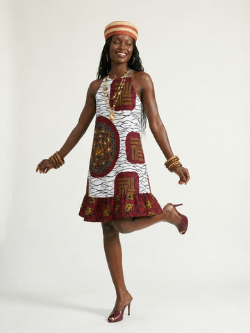 Nnem Bloom Ankara Cotton Midi Dress - White & Red Print