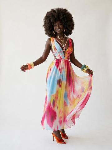Vibrant Crystal Tie Dye Maxi Dress