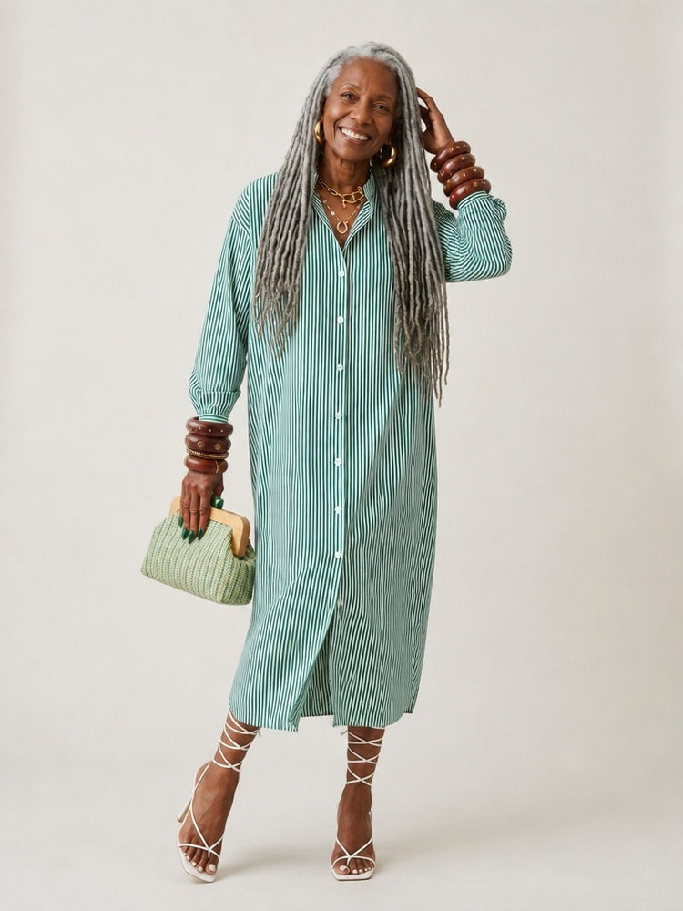 Grounded Striped Midi Shirt Dress