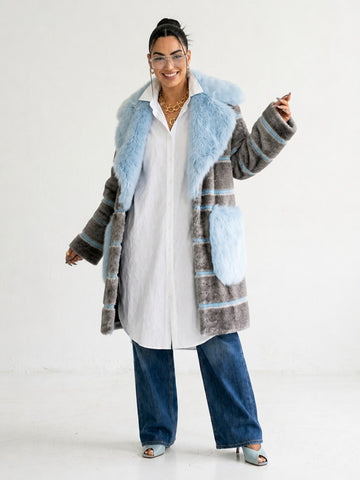 Audacious Striped Faux Fur Coat