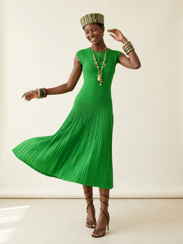 Vibrant Pleated Knit Maxi Dress