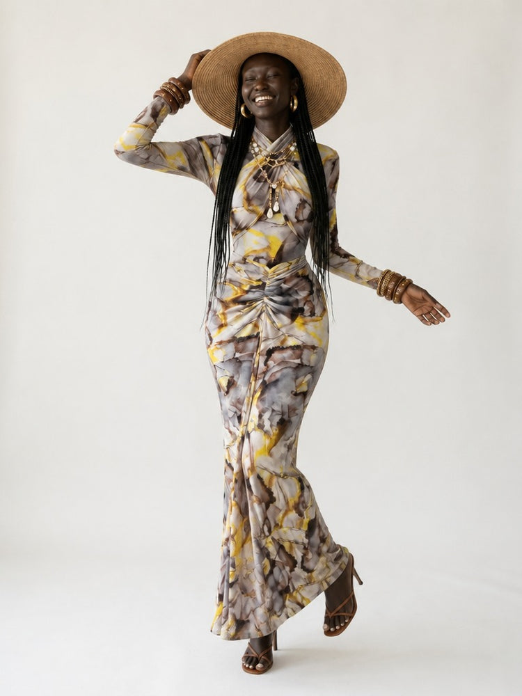 Fearless Draped Abstract Maxi Dress