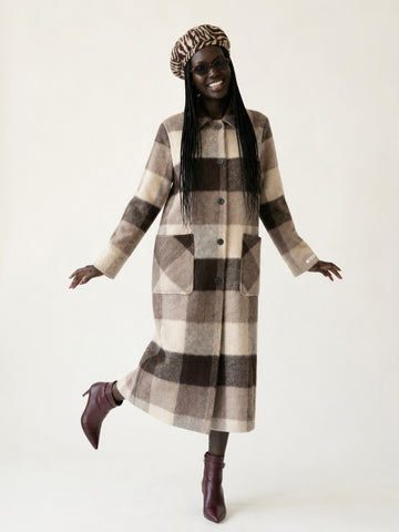 Grounded Plaid Wool Long Coat