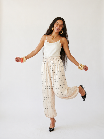 Radiant Polka Dot Satin Pants