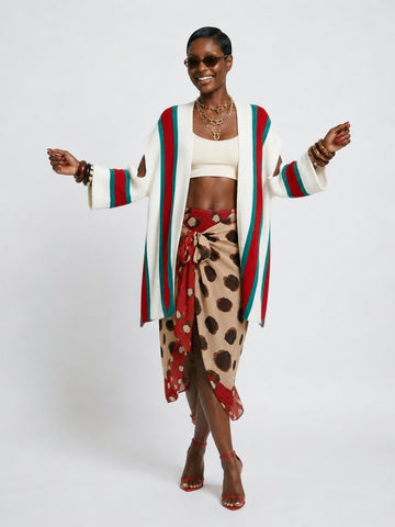 Vibrant Striped Open-Knit Cardigan