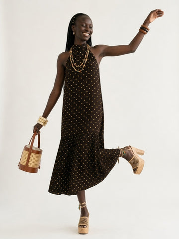 Graceful Polka Dot Halter Maxi Dress
