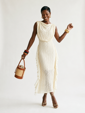 Elegant Lace Ruffle Knit Maxi Dress