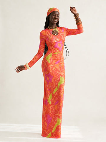 Dynamic Cutout Printed Maxi Dress