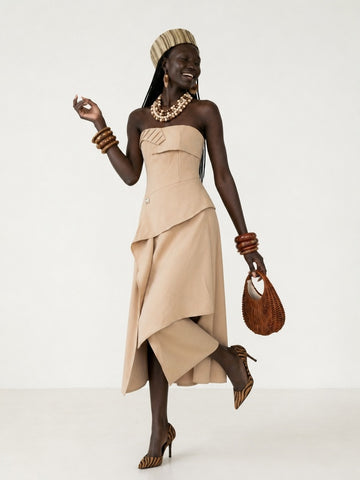 Elegant Ruffled Strapless Maxi Dress
