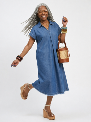 Adventurous Stone Washed Denim Midi Dress