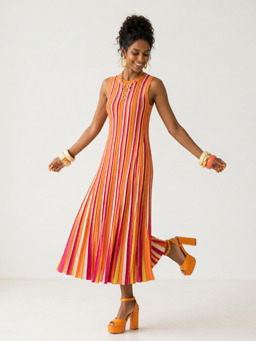 Vibrant Striped Knit Maxi Dress