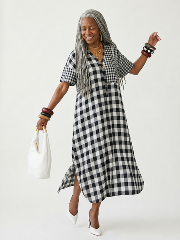 Boundless Loose Plaid Midi Dress