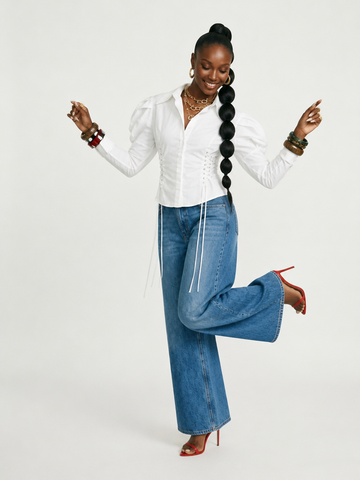 Audacious Puff Sleeve Lace-Up Blouse
