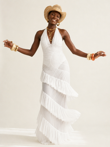 Ethereal Ruffled Mesh Maxi Dress