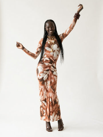 Radiant Tie Dye Ruched Maxi Dress
