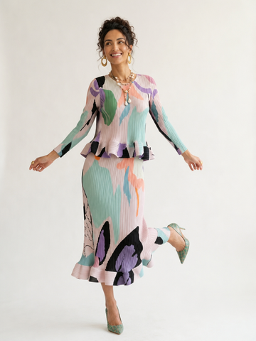 Free Spirit Pleated Printed Two-Piece Set