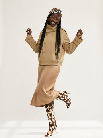 Confident Khaki Cropped Trench Coat