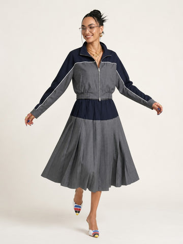 Grounded Spliced Pleated Skirt Set