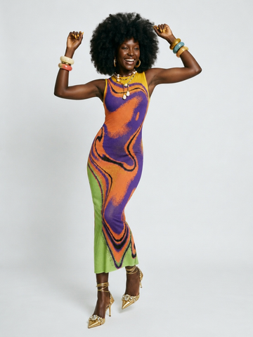 Vibrant Striped Knit Maxi Dress