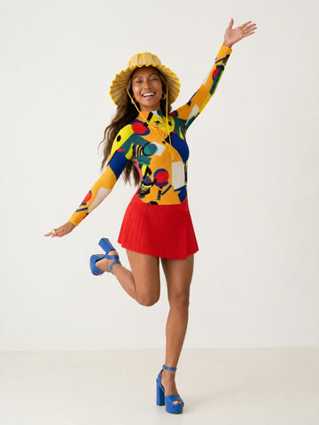 Vibrant Printed Pleated Longsleeve Top