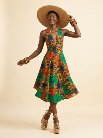 Vibrant Ankara Halter Midi Dress