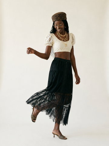 Unique Mesh Tiered Midi Skirt