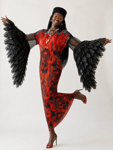 Fierce Pleated Feathered Kaftan