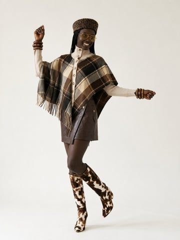 Grounded Plaid Fringe Knit Cardigan