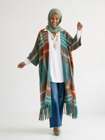 Wanderlust Plaid Fringed Kimono