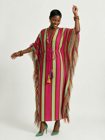 Elegant Striped Fringe Kaftan