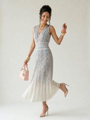 Radiant Striped Knit Midi Dress