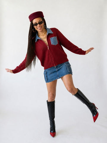 Audacious Denim Color-Block Cardigan