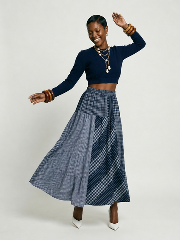 Grounded Plaid Spliced A-Line Skirt