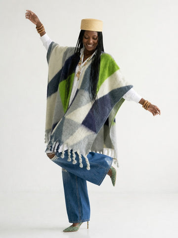 Vibrant Geometric Tassel Kimono