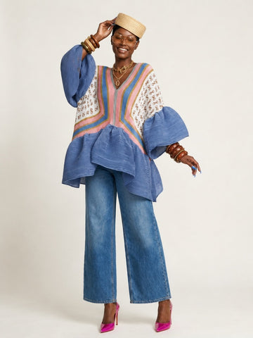 Vibrant Pleated Ruffle Top