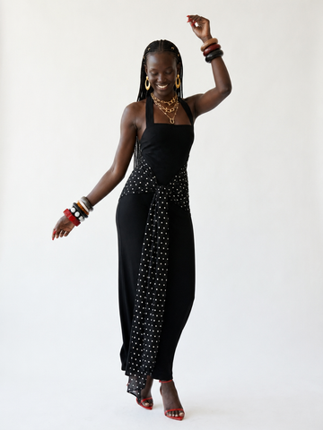 Elegant Polka Dot Halter Maxi Dress