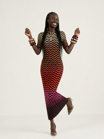 Vibrant Striped Midi Knit Dress