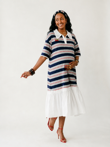 Liberated Striped Ruffled T-Shirt Dress