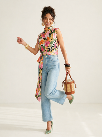 Radiant Floral Tie-Up Blouse