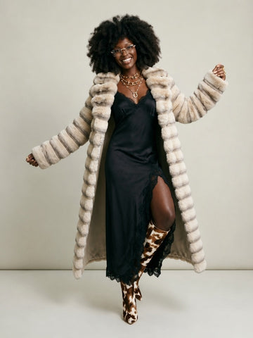 Majestic Striped Faux Fur Overcoat