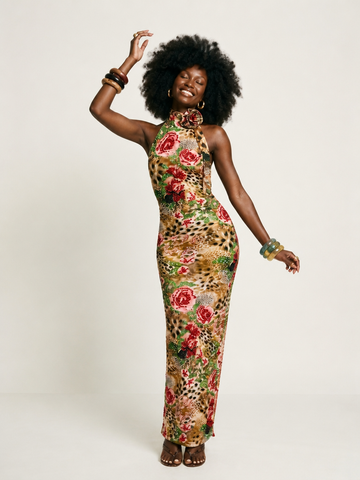 Fierce Floral Rhinestone Maxi Dress
