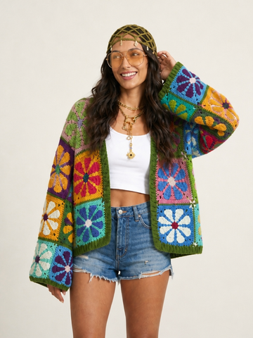 Vibrant Floral Crocheted Cardigan